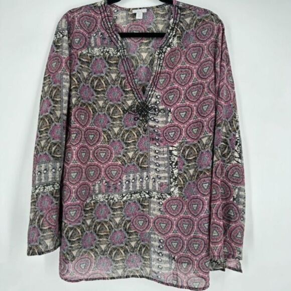 Apt 9 Floral Blouse Embroidered V Neck Long Sleeve Paisley Sheer Boho Size 2X - Picture 2 of 12
